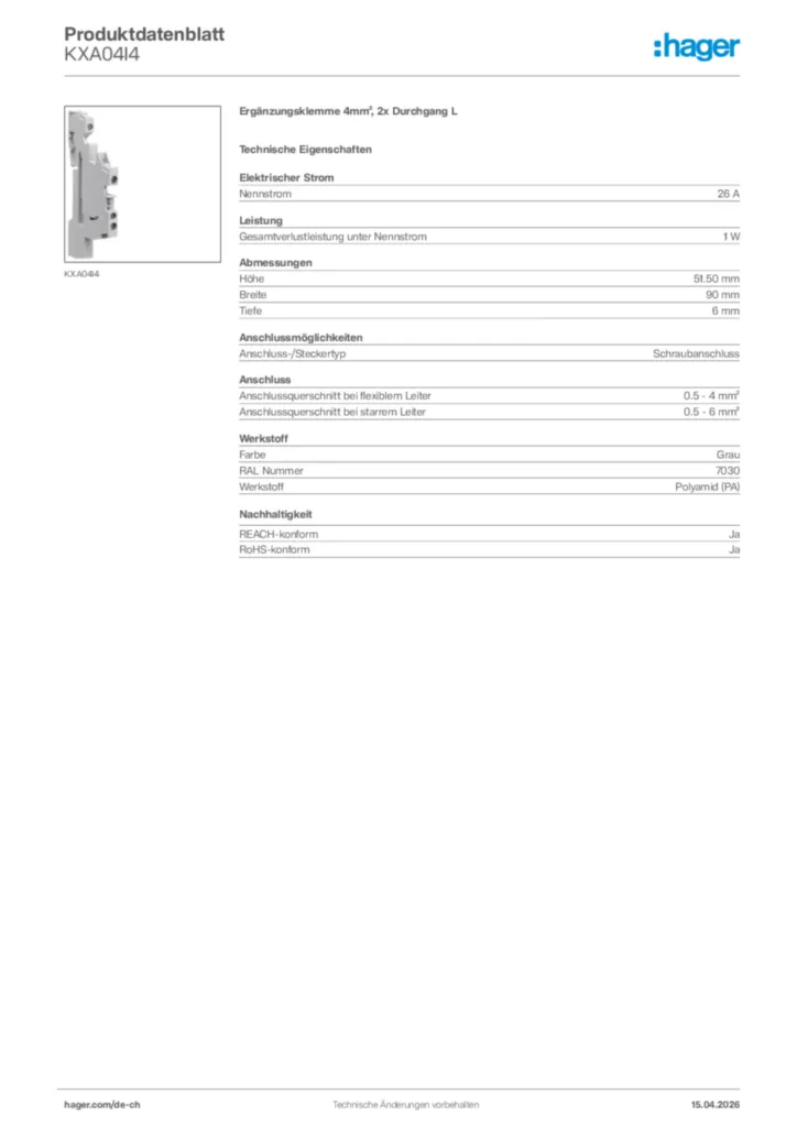 Bild Hager Produktdatenblatt KXA04I4 | Hager Schweiz