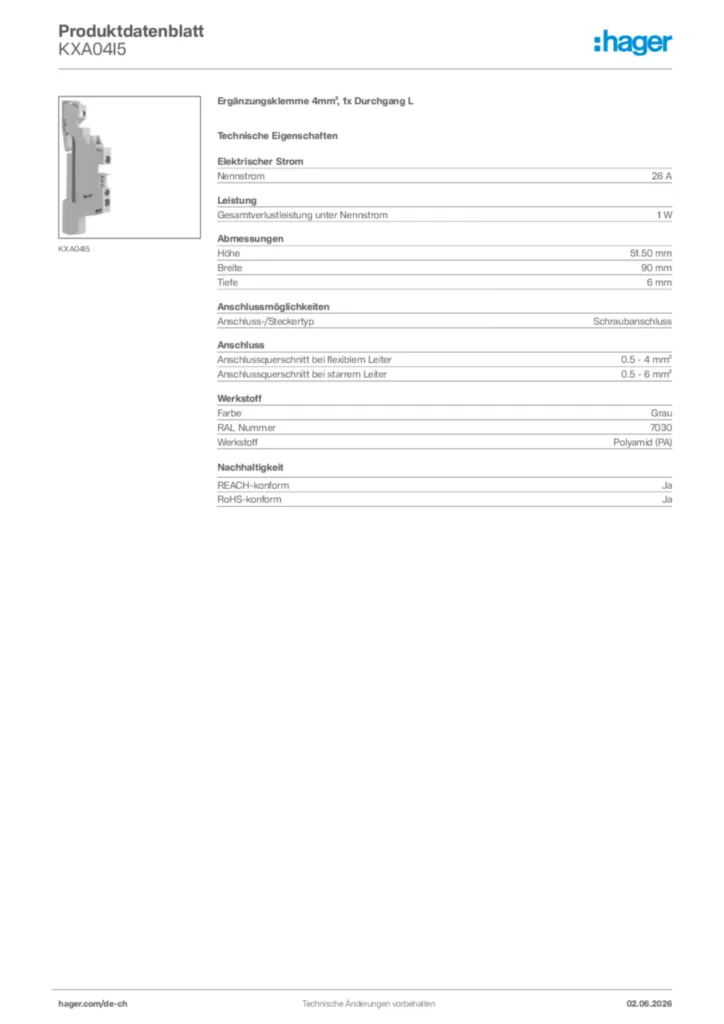 Bild Hager Produktdatenblatt KXA04I5 | Hager Schweiz