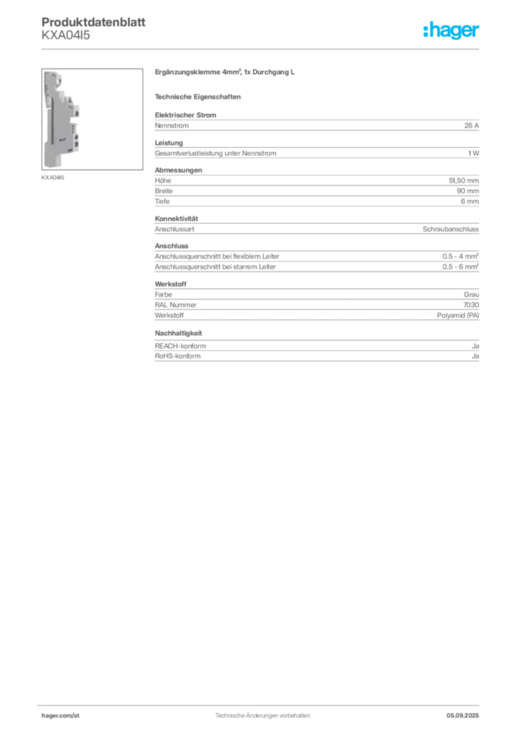 Bild Hager Produktdatenblatt KXA04I5 | Hager Deutschland