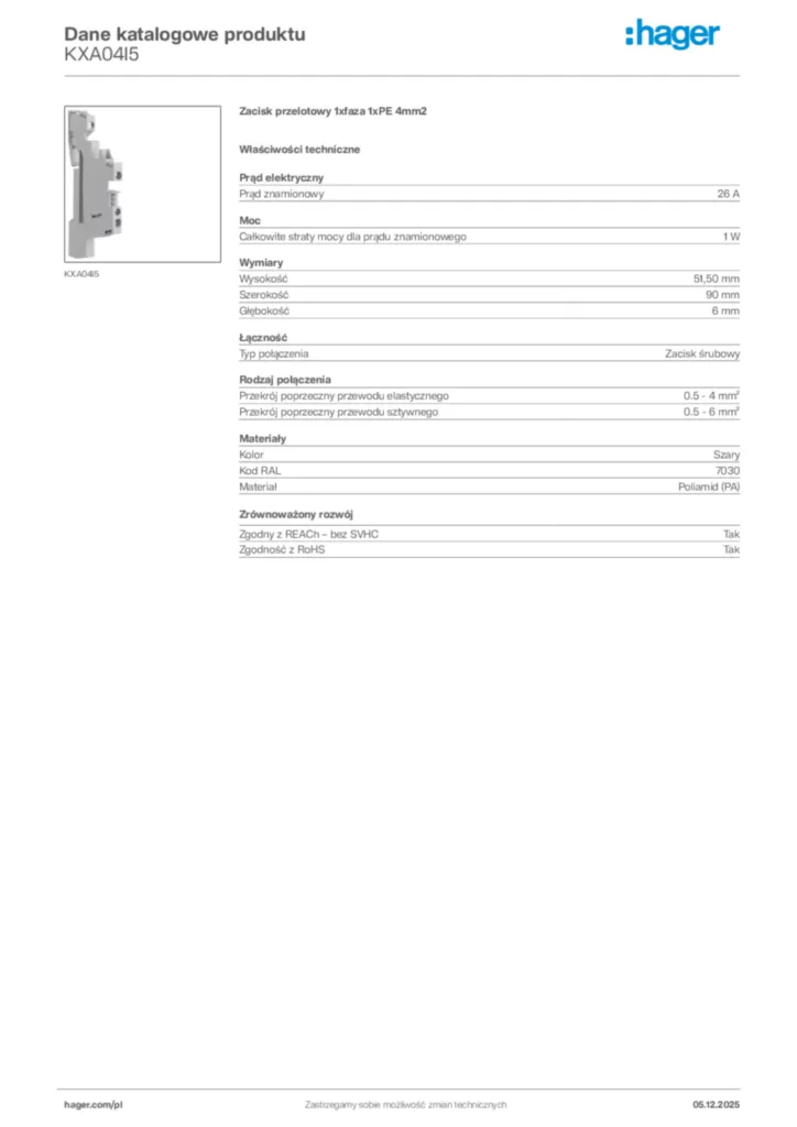 Zdjęcie Hager Dane katalogowe produktu KXA04I5 | Hager Polska