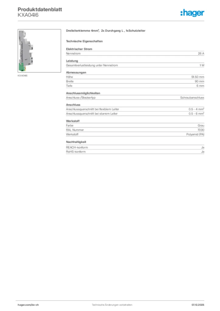 Bild Hager Produktdatenblatt KXA04I6 | Hager Schweiz