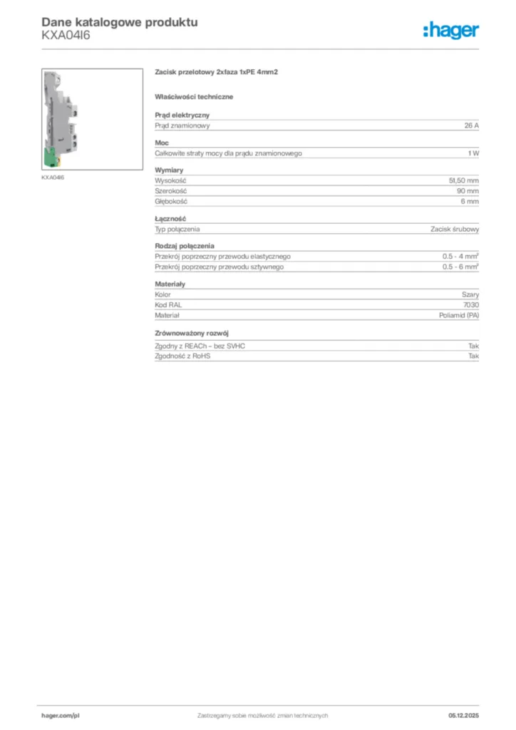 Zdjęcie Hager Karta katalogowa KXA04I6 | Hager Polska