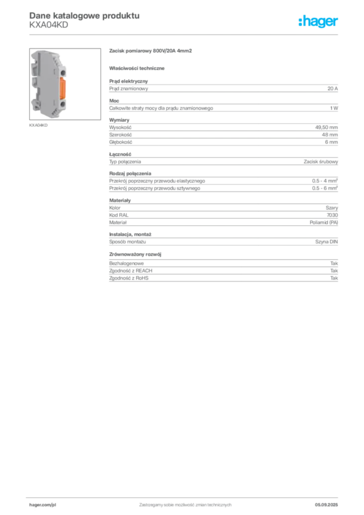 Zdjęcie Hager Dane katalogowe produktu KXA04KD | Hager Polska