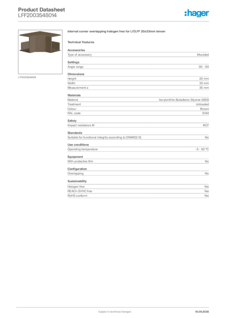 Image Hager Product data sheet LFF2003548014  | Hager Africa