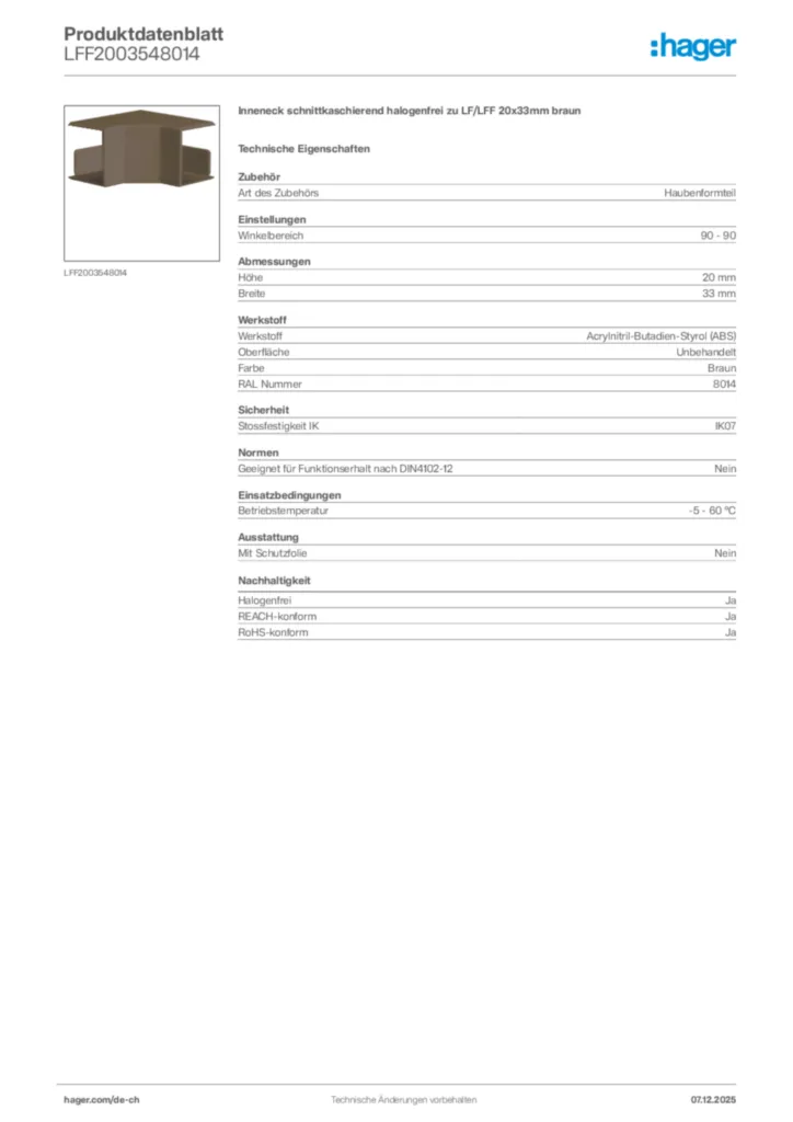 Bild Hager Produktdatenblatt LFF2003548014 | Hager Schweiz