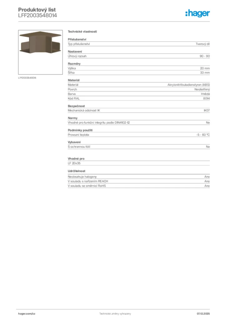 Obrázek Hager Product data sheet LFF2003548014 | Hager