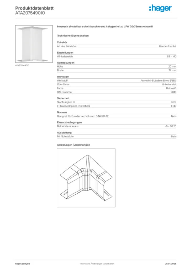 Bild Hager Produktdatenblatt ATA207549010 | Hager Deutschland