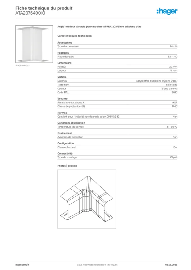 Image Hager Fiche technique du produit ATA207549010 | Hager France