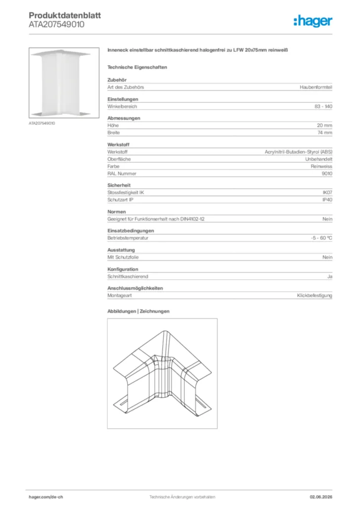 Bild Hager Produktdatenblatt ATA207549010 | Hager Schweiz