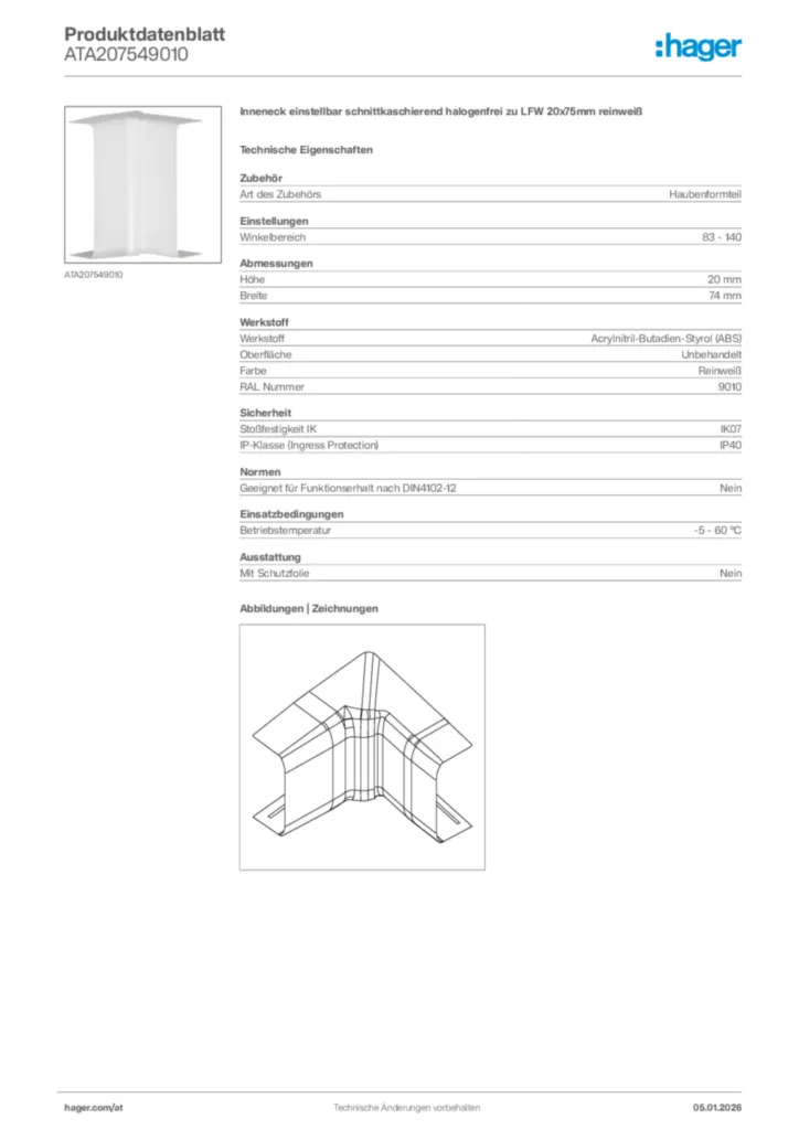 Bild Hager Produktdatenblatt ATA207549010 | Hager Deutschland