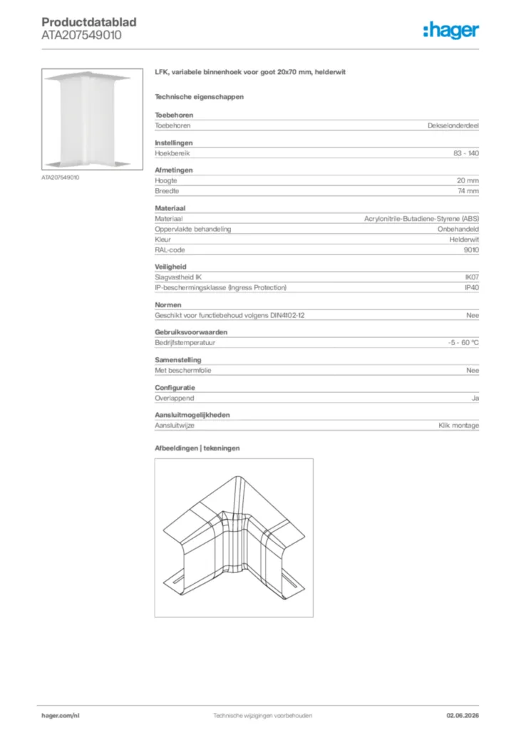 Afbeelding Hager Productdatablad ATA207549010 | Hager Nederland