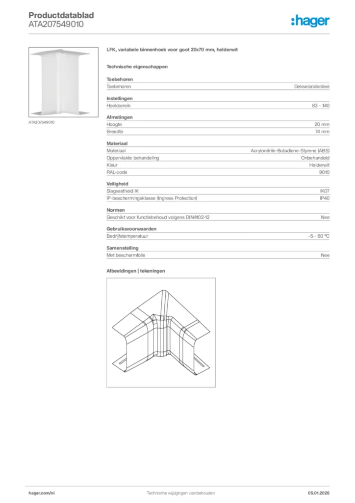 Afbeelding Hager Productdatablad ATA207549010 | Hager Nederland