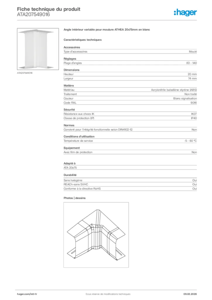 Image Hager Fiche technique du produit ATA207549016 | Hager Afrique