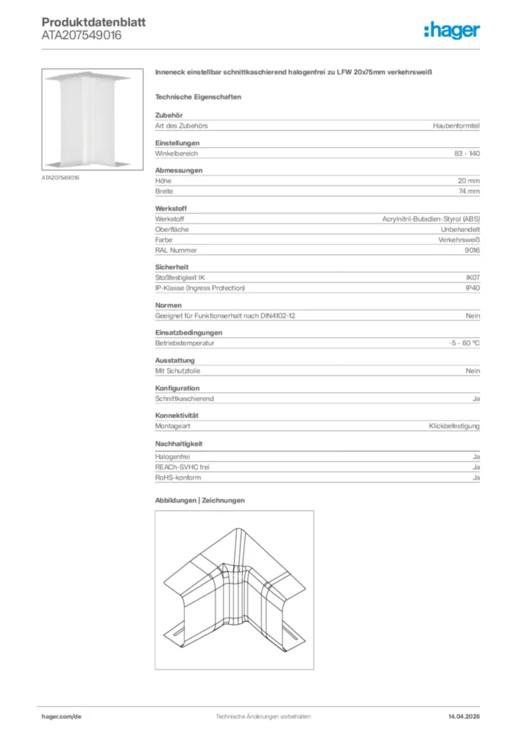 Bild Hager Produktdatenblatt ATA207549016 | Hager Deutschland