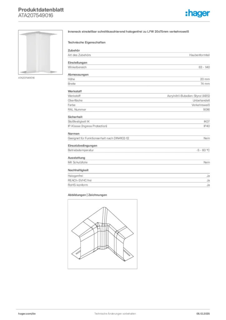 Bild Hager Produktdatenblatt ATA207549016 | Hager Deutschland