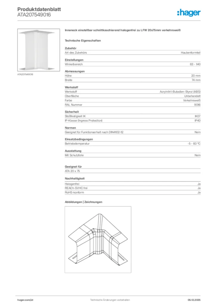 Bild Hager Produktdatenblatt ATA207549016 | Hager Deutschland