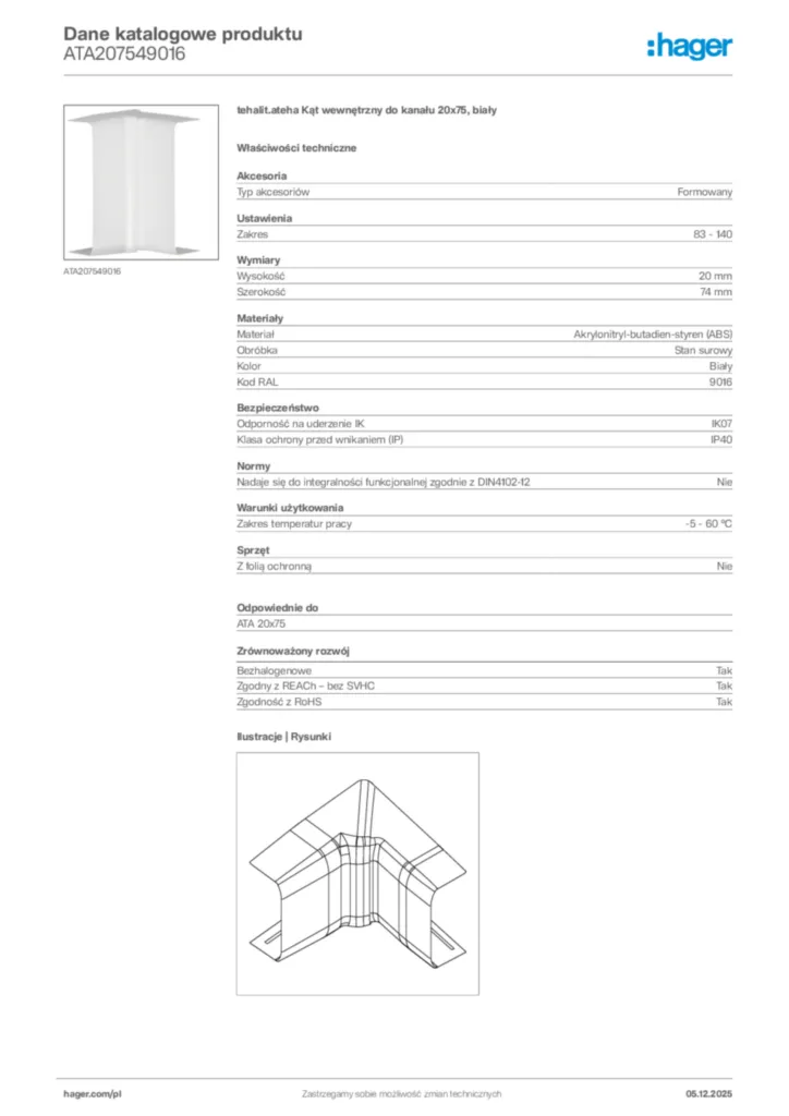 Zdjęcie Hager Dane katalogowe produktu ATA207549016 | Hager Polska