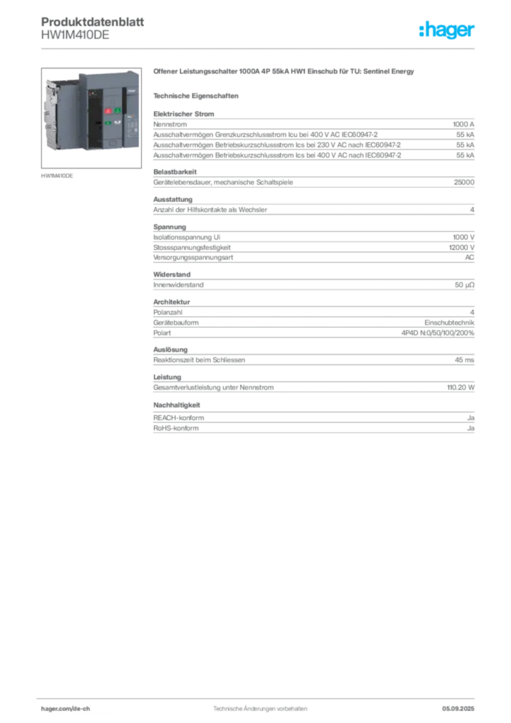 Bild Hager Produktdatenblatt HW1M410DE | Hager Schweiz