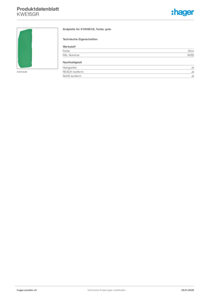 Bild Hager Produktdatenblatt KWE15GR | Hager Schweiz