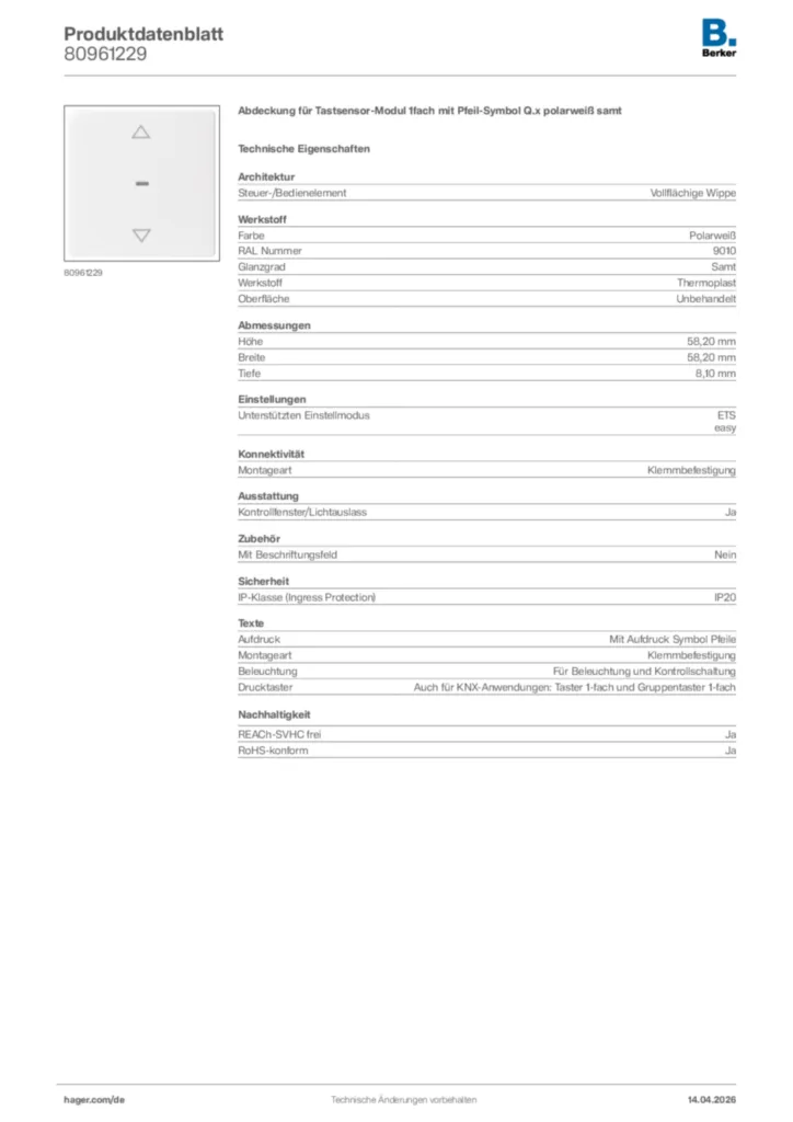 Bild Berker Produktdatenblatt 80961229 | Hager Deutschland