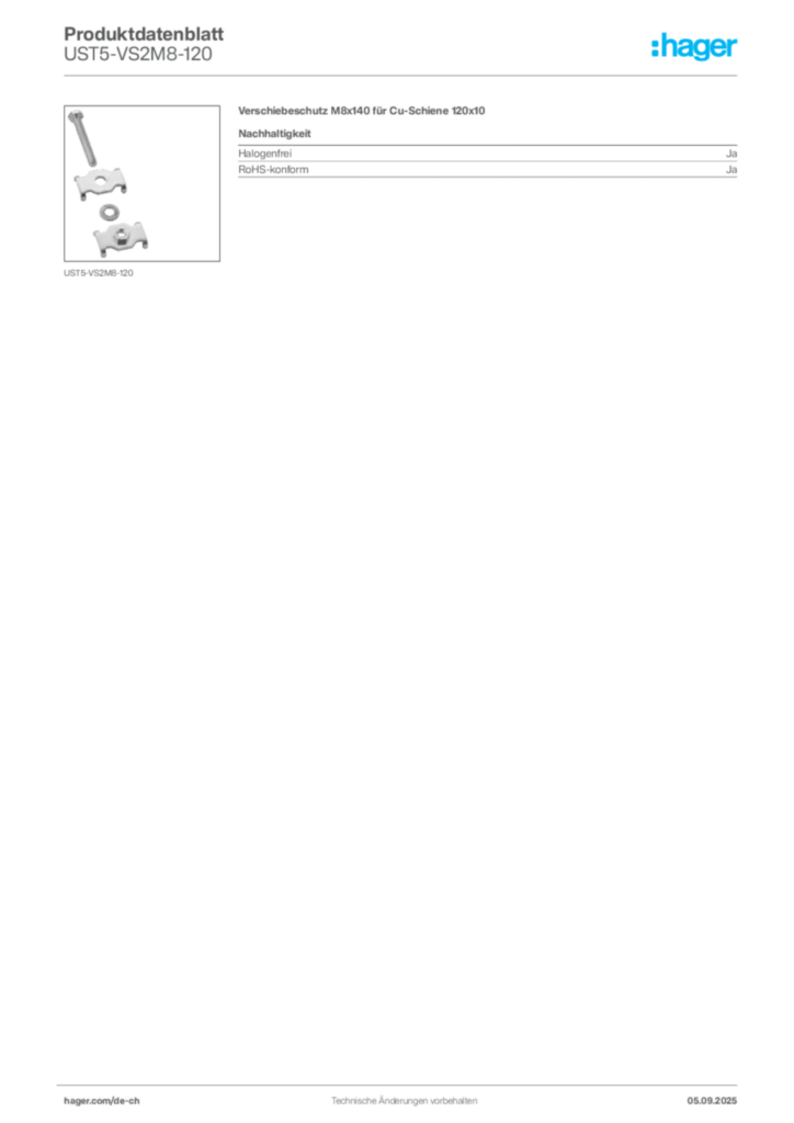 Bild Hager Produktdatenblatt UST5-VS2M8-120 | Hager Schweiz