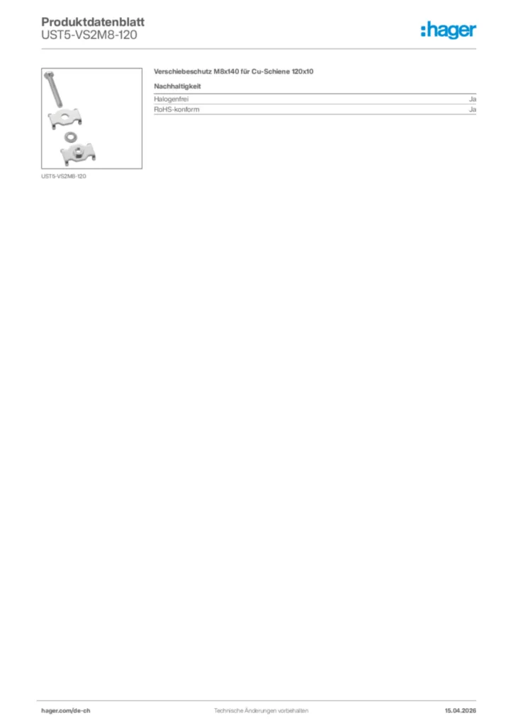 Bild Hager Produktdatenblatt UST5-VS2M8-120 | Hager Schweiz
