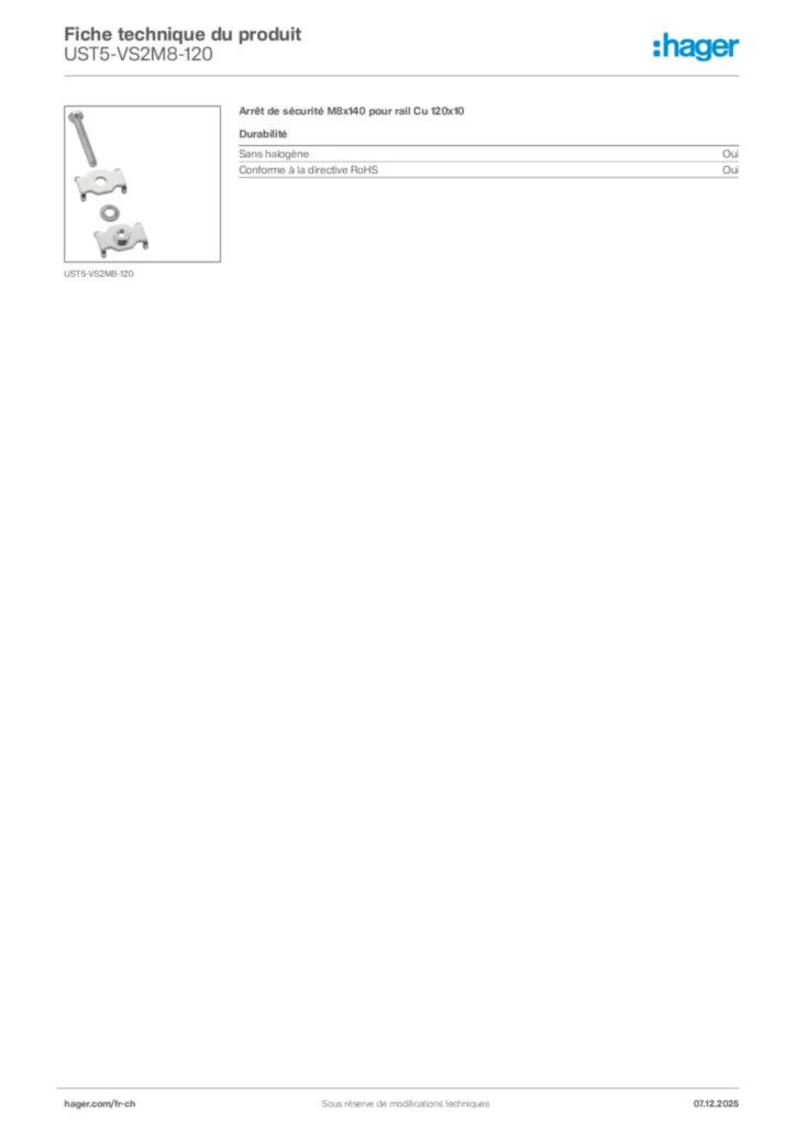 Image Hager Fiche technique du produit UST5-VS2M8-120 | Hager Suisse