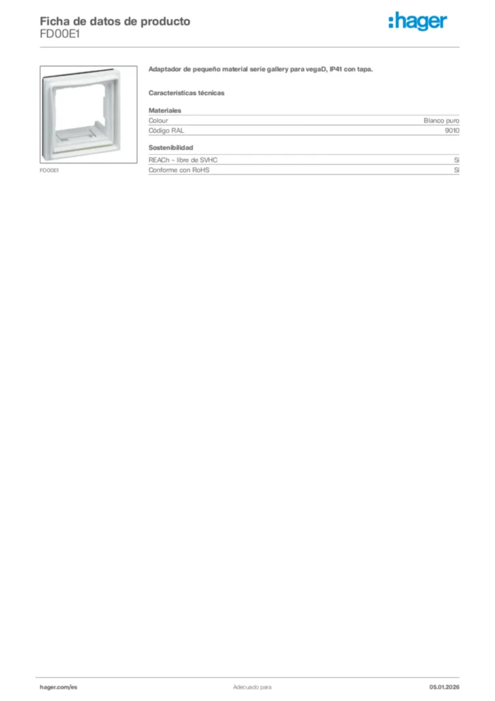 Imagen Hager Ficha de datos de producto FD00E1 | Hager España