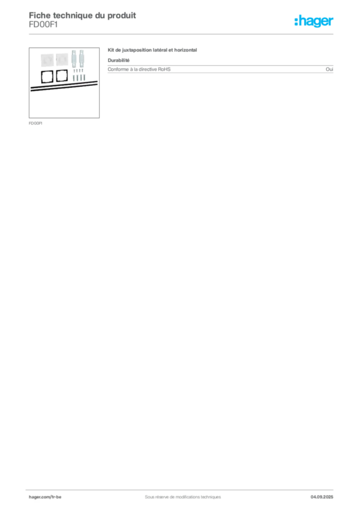 Image Hager Fiche technique du produit FD00F1 | Hager Belgique