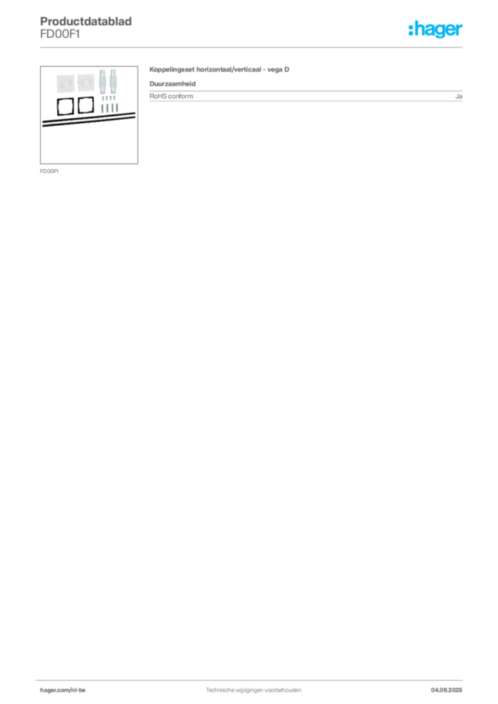 Afbeelding Hager Productdatablad FD00F1 | Hager Belgium