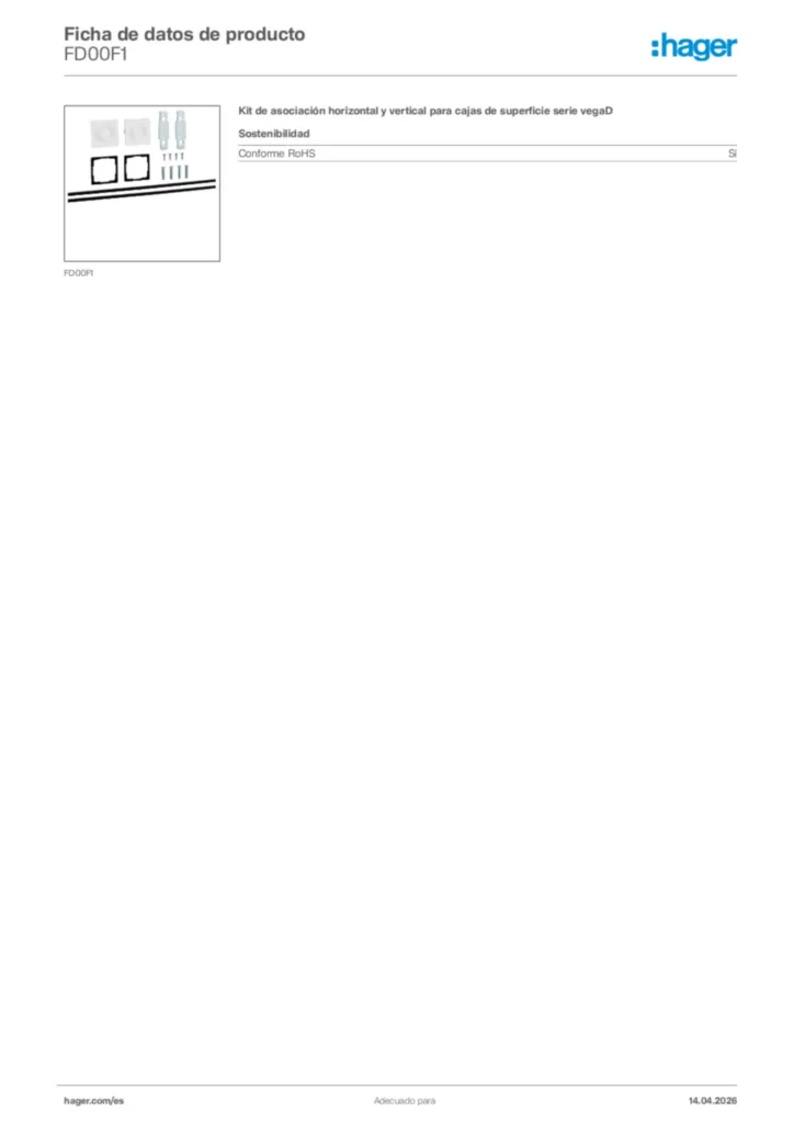 Imagen Hager Ficha de datos de producto FD00F1 | Hager España