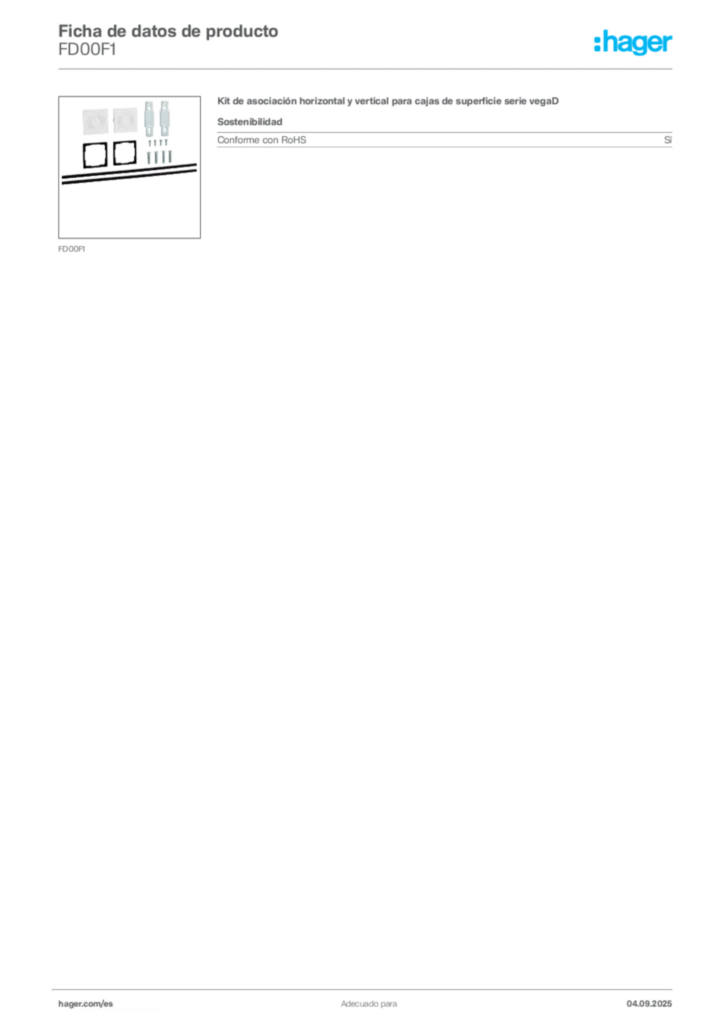 Imagen Hager Ficha de datos de producto FD00F1 | Hager España