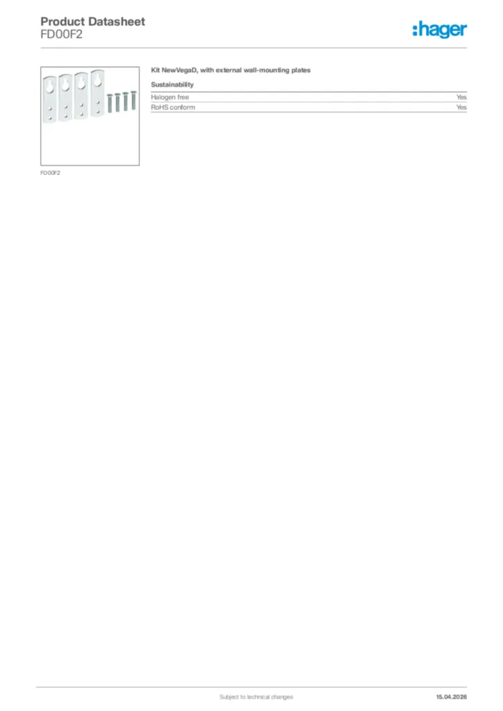 Image Hager Product data sheet FD00F2  | Hager Africa