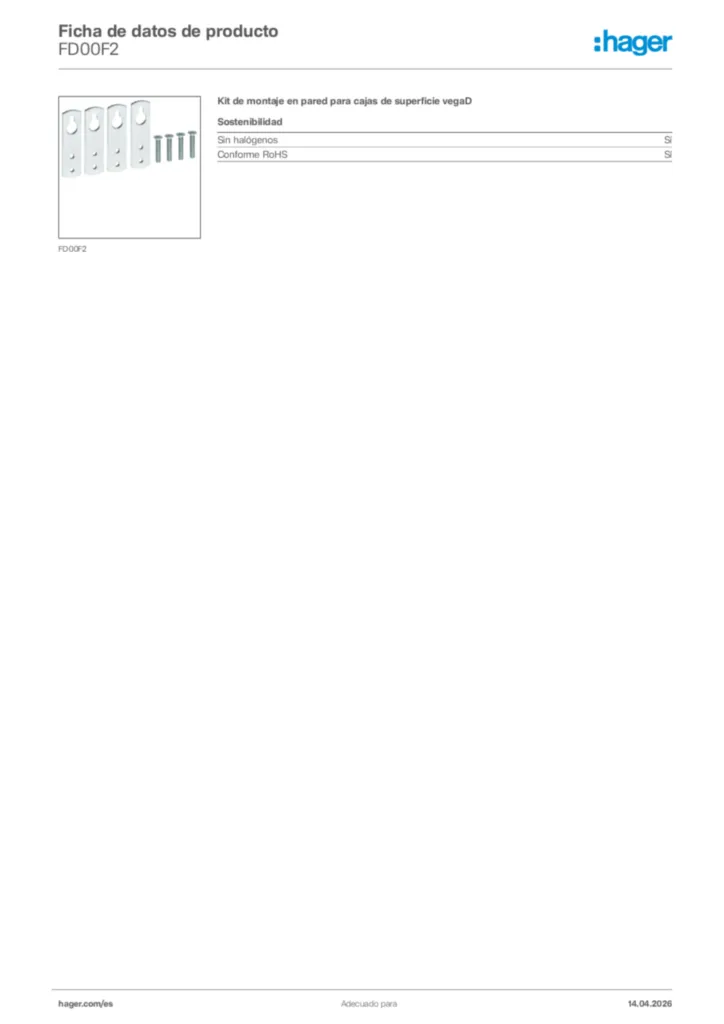 Imagen Hager Ficha de datos de producto FD00F2 | Hager España
