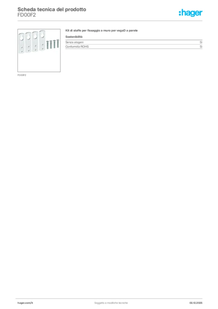 Immagine Hager Scheda tecnica del prodotto FD00F2 | Hager Italia