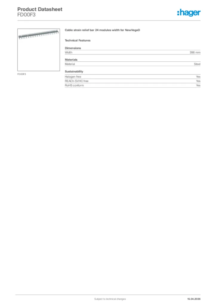 Image Hager Product data sheet FD00F3  | Hager Africa