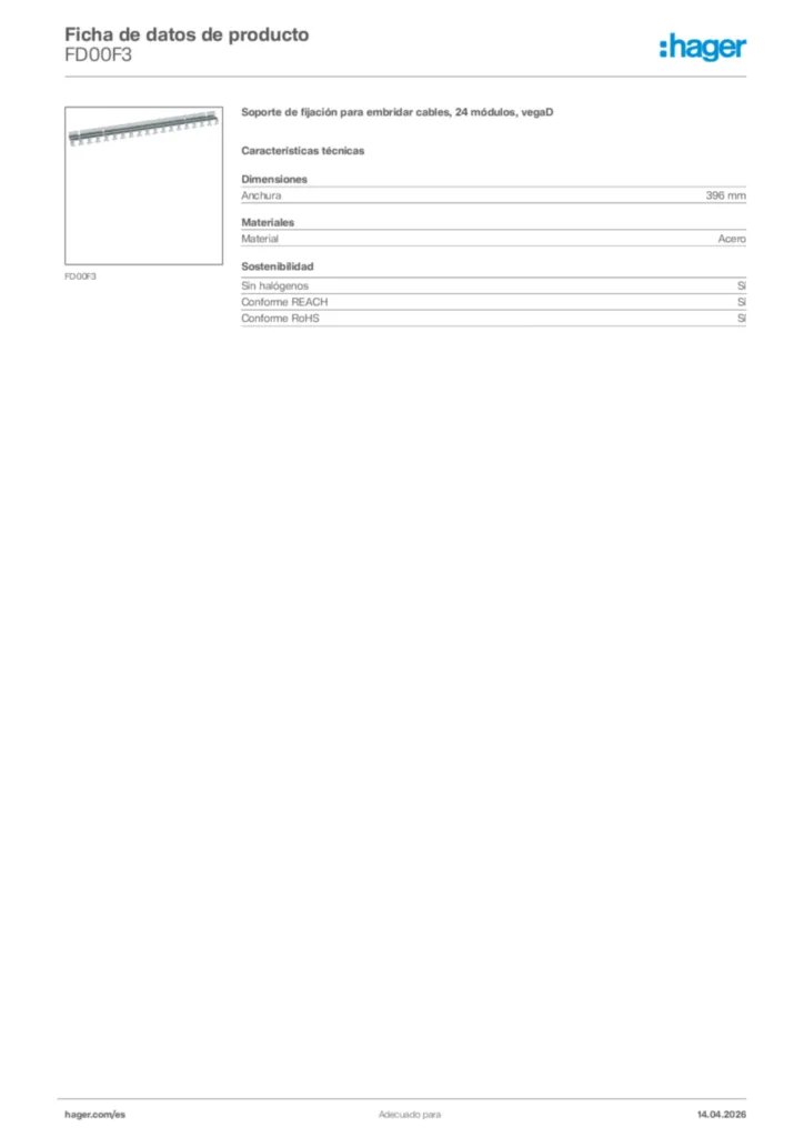 Imagen Hager Ficha de datos de producto FD00F3 | Hager España