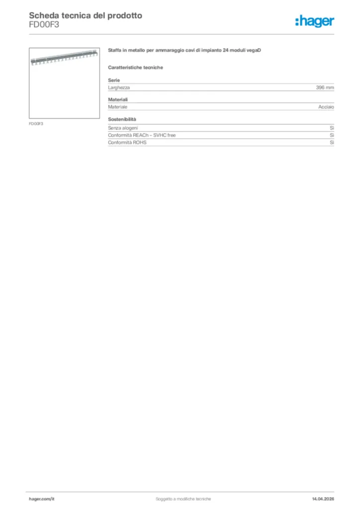 Immagine Hager Scheda tecnica del prodotto FD00F3 | Hager Italia