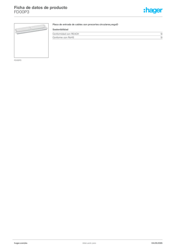 Imagen Hager Ficha de datos de producto FD00P3 | Hager España