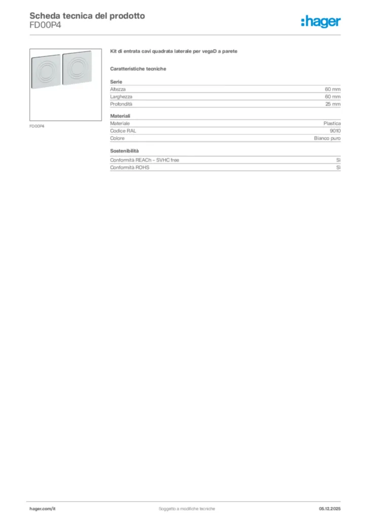 Immagine Hager Scheda tecnica del prodotto FD00P4 | Hager Italia