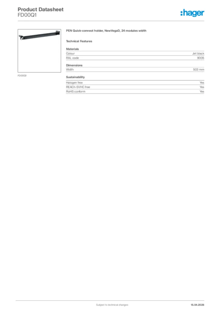 Image Hager Product data sheet FD00Q1  | Hager Africa