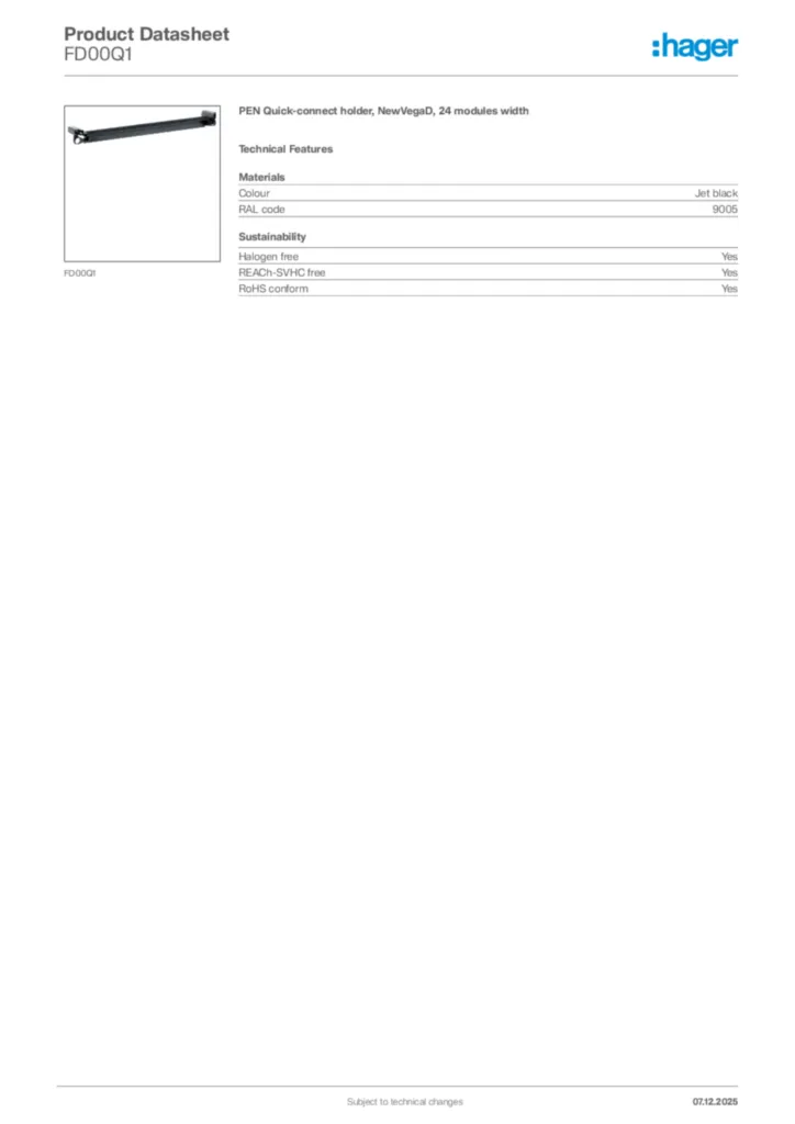 Image Hager Product data sheet FD00Q1  | Hager Africa
