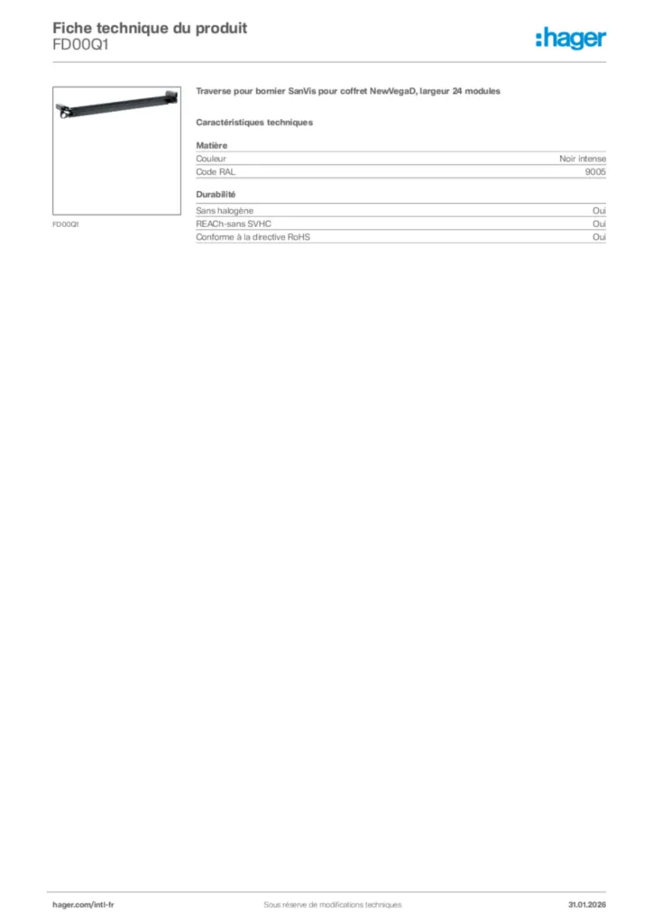 Image Hager Fiche technique du produit FD00Q1 | Hager Afrique