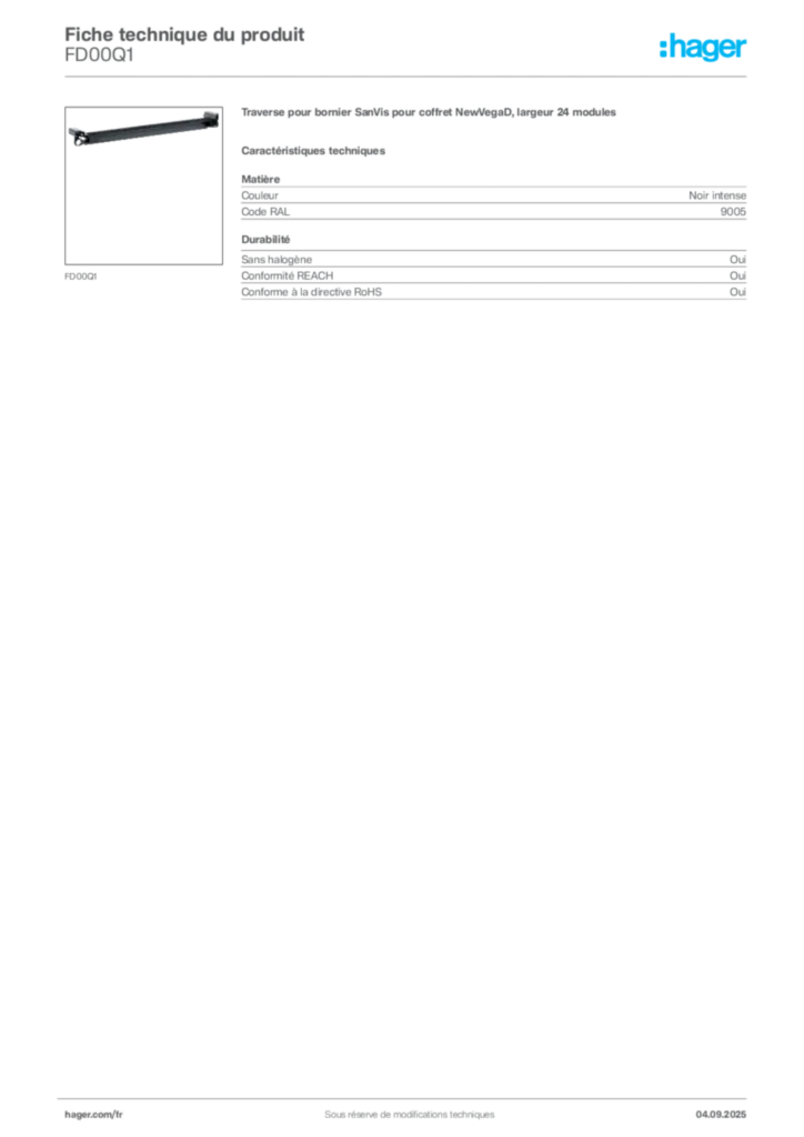 Image Hager Fiche technique du produit FD00Q1 | Hager France