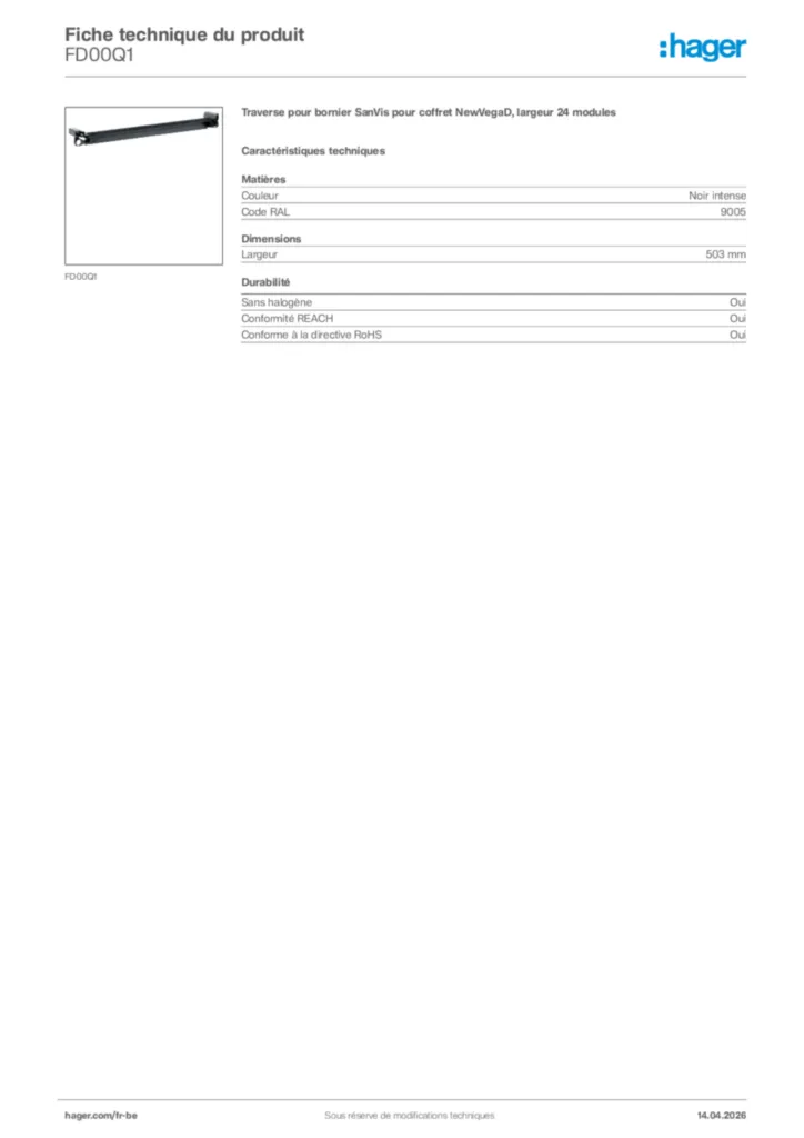 Image Hager Fiche technique du produit FD00Q1 | Hager Belgique