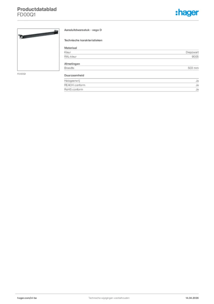 Afbeelding Hager Productdatablad FD00Q1 | Hager Belgium