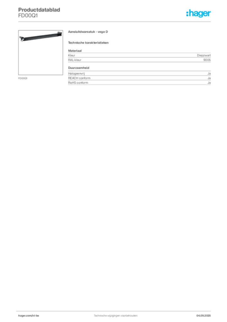 Afbeelding Hager Productdatablad FD00Q1 | Hager Belgium