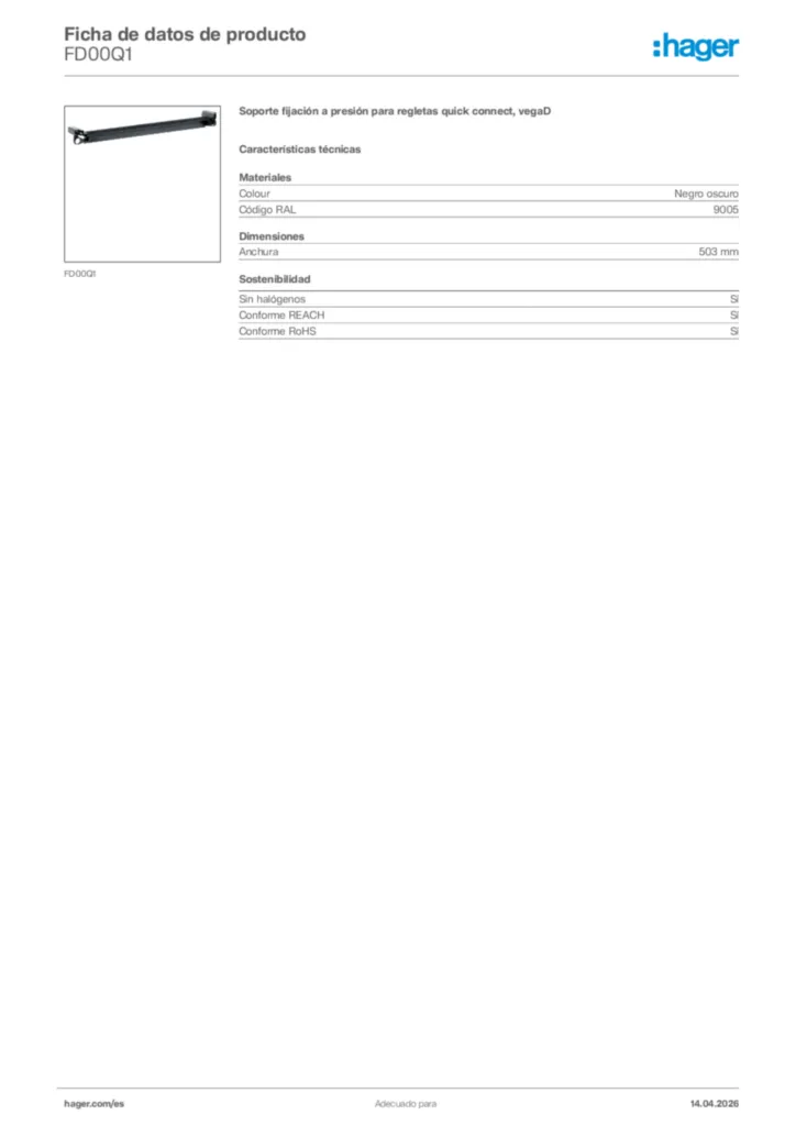 Imagen Hager Ficha de datos de producto FD00Q1 | Hager España
