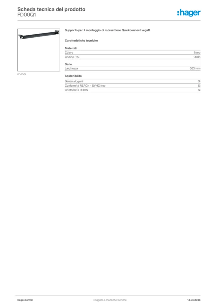 Immagine Hager Scheda tecnica del prodotto FD00Q1 | Hager Italia