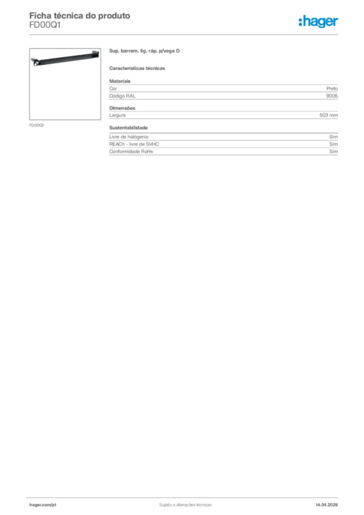 Imagem Hager Ficha técnica do produto FD00Q1 | Hager Portugal